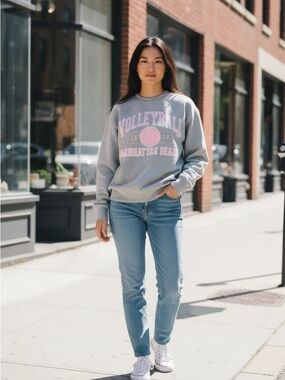 PacSun Gray Pink Volleyball Manhattan Beach Pullover Sweatshirt Women’s M